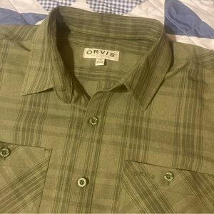 Orvis Button Up Shirt Mens L Green Plaid Lightweight Outdoor Fishing Hiking